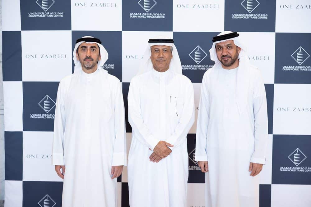 From left to right: Khaled Al Fahim, Vice President of Asset and Investor Management at DWTC; Issam Galadari, Director of One Za’abeel Holdings; and Abdalla Al Banna, Vice President of Free Zone Regulatory Operations at DWTC Authority.